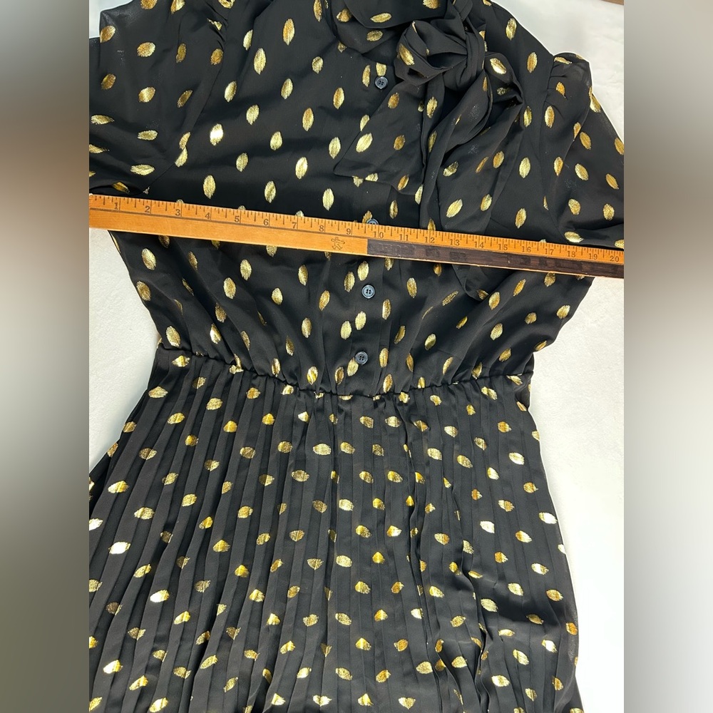 Commense Black and Gold Polka Dot Long Sleeve Midi Dress with Bow - Picture 10 of 12